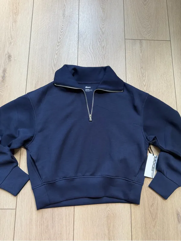 Old Navy Sport Bounce Fleece Women's Navy Half-Zip Pullover Sweatshirt NWT XS - Image 8