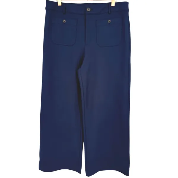 LOFT Womens Palmer Wide Leg Trouser Pants Navy Ponte Size 14 Nautical Preppy - Image 4