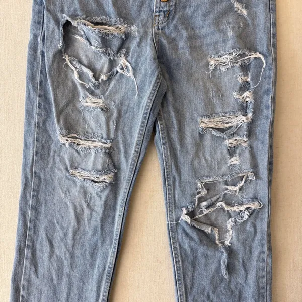 We The Free Free People Distressed High Rise Button Fly Jeans Light Wash Size 28 - Image 5