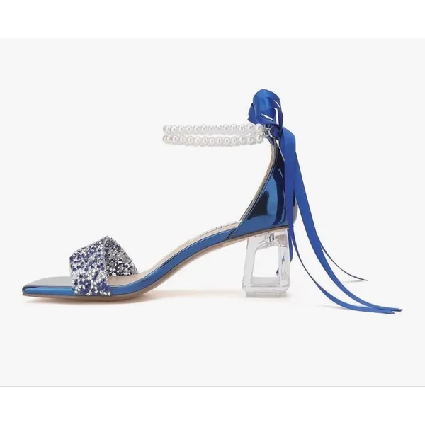 NEW Something Blue Wedding Pearl Jeweled Low Heel Shoes 8.5 - Image 4
