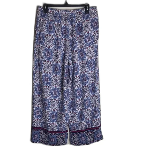 Loft Fluid Wide Leg Crop Pants in Medallion Linen Blend‎ ladies size medium - Image 10