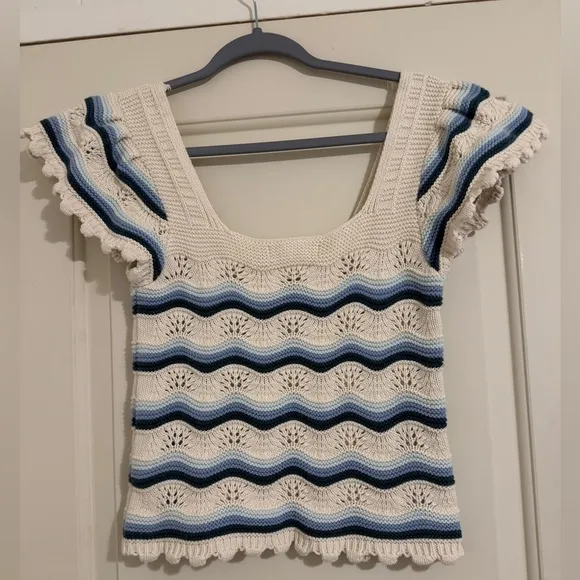 Jessica Simpson Crochet‎ Knit Crop Top Hippie Grandmacore Granola Festival - Image 2