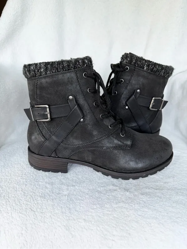 Crown Vintage Racine Combat Boots Womens Size 9.5M Black Side Zip Buckle Strap - Image 4
