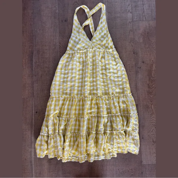 free people yellow gingham raw edges halter maxi dress - Image 3