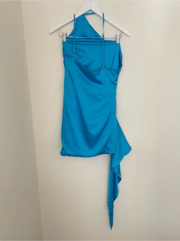 Babyboo Avery Mini Dress One Shoulder Satin Ruffle Fringe Size Medium - Image 8