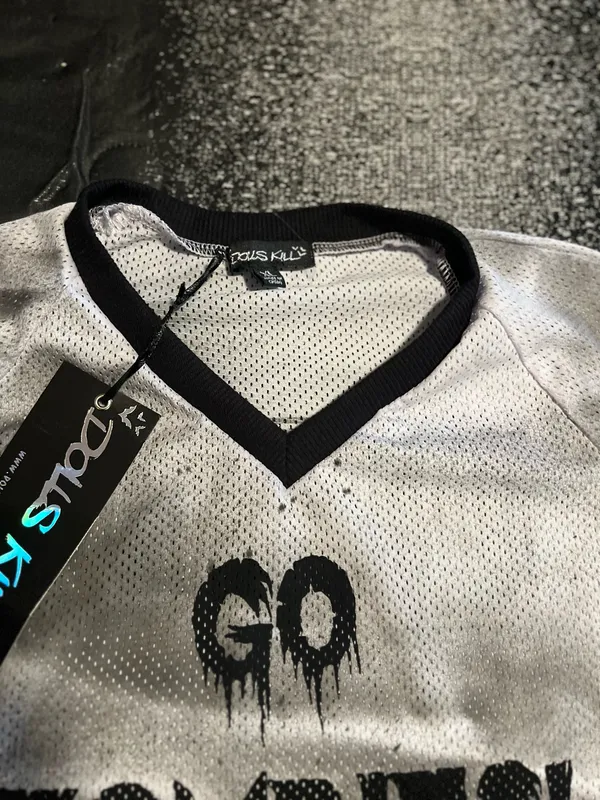 Womens XL NWT Dolls Kill Go Zombies Cropped Football Jersey - Image 7