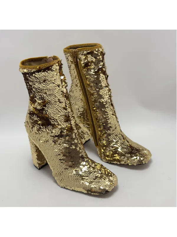 Steve Madden Georgia Gold Sequin Side Zip Ankle Boots Size 6 - Image 10