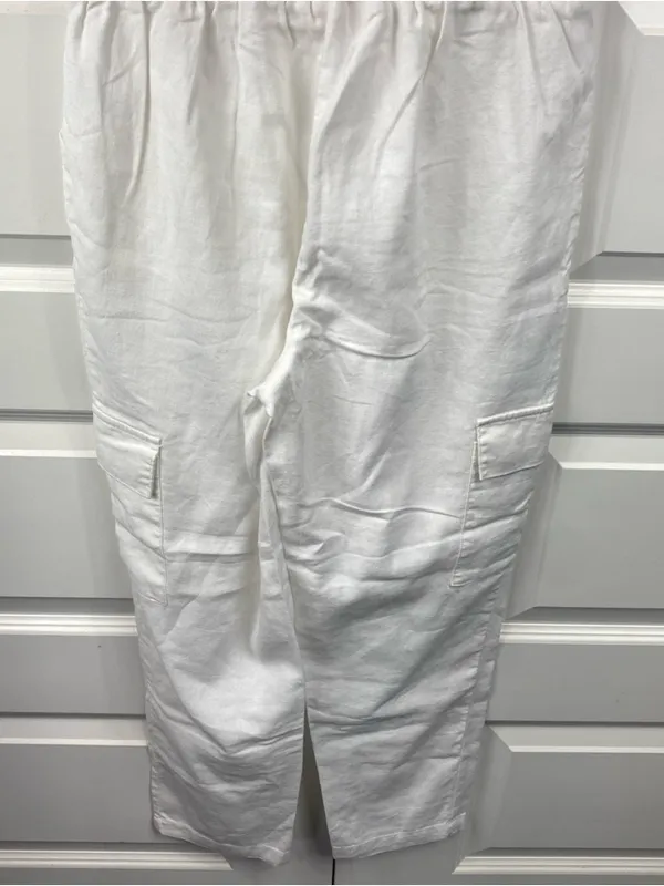 CI SONO Linen Blend Straight Leg Pull On Pants • Medium White Loose Drawstring - Image 5