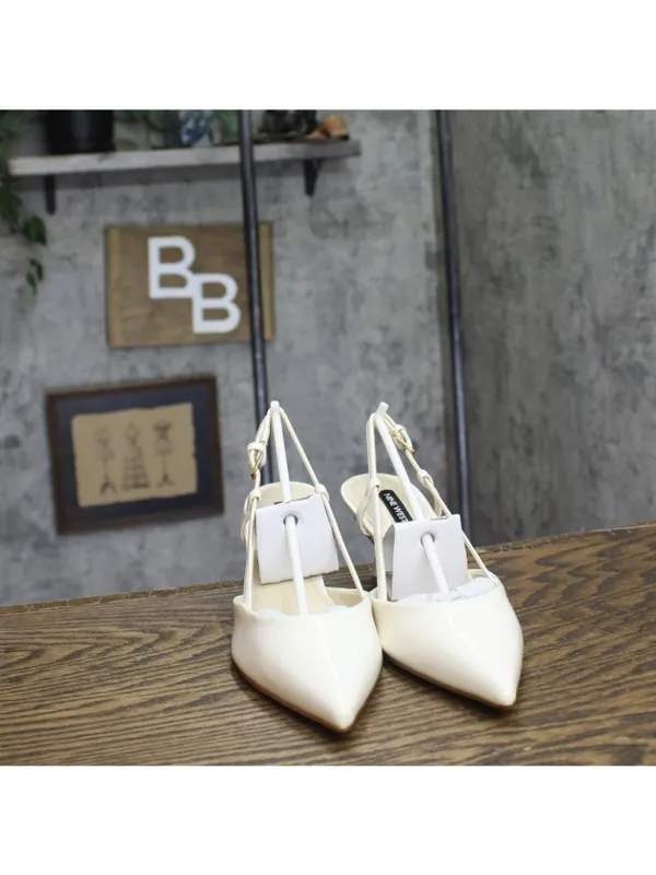 NWT Nine West Women’s Rhonda3 Kitten Heel Slingback Pumps Ivory Off White 6.5M - Image 9