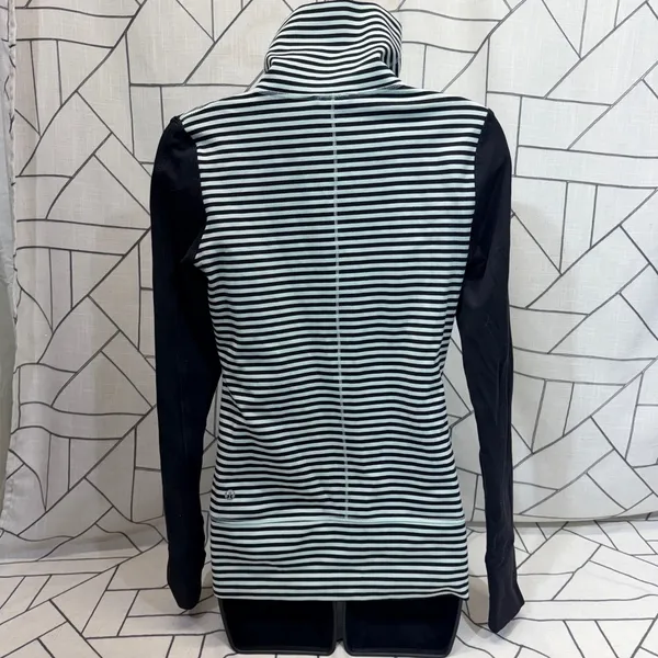 Lululemon Full‎ Zip Stripe Jacket Mint Black Funnel Neck Track Top Womens Size 4 - Image 2