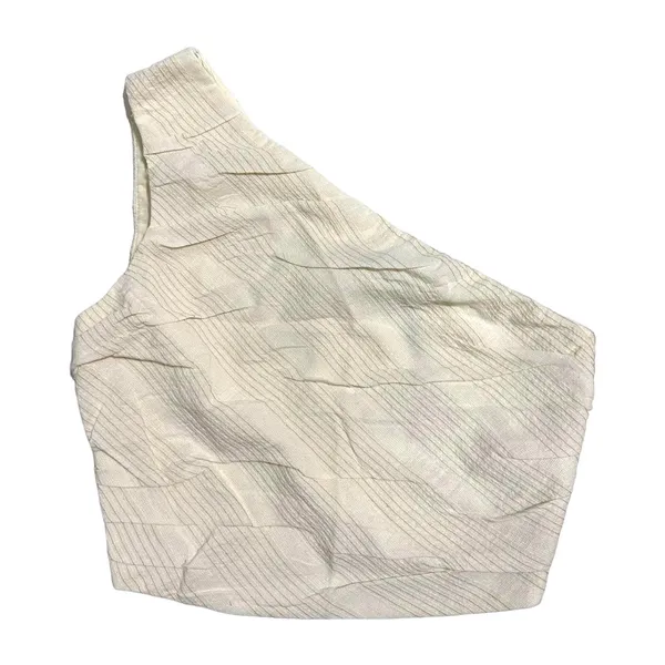 ZARA Asymmetric One Shoulder Draped Cropped Top Cream Side Zip Size XS‎ NEW - Image 2