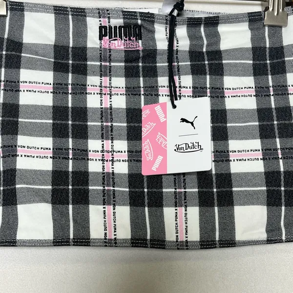 Von Dutch x Puma Women’s Plaid Bandeau Tube Top Large Y2K Black Pink Streetwear - Image 5