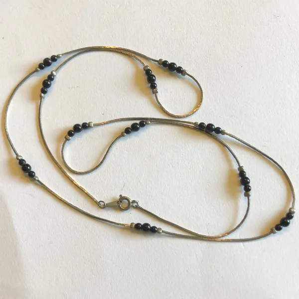 Vintage Silver Tone & Black Beaded Dainty Necklace - Image 2