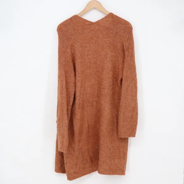 Luna Ivy Cardigan Womens M Rust Orange Open Front Longline Pockets - Image 4
