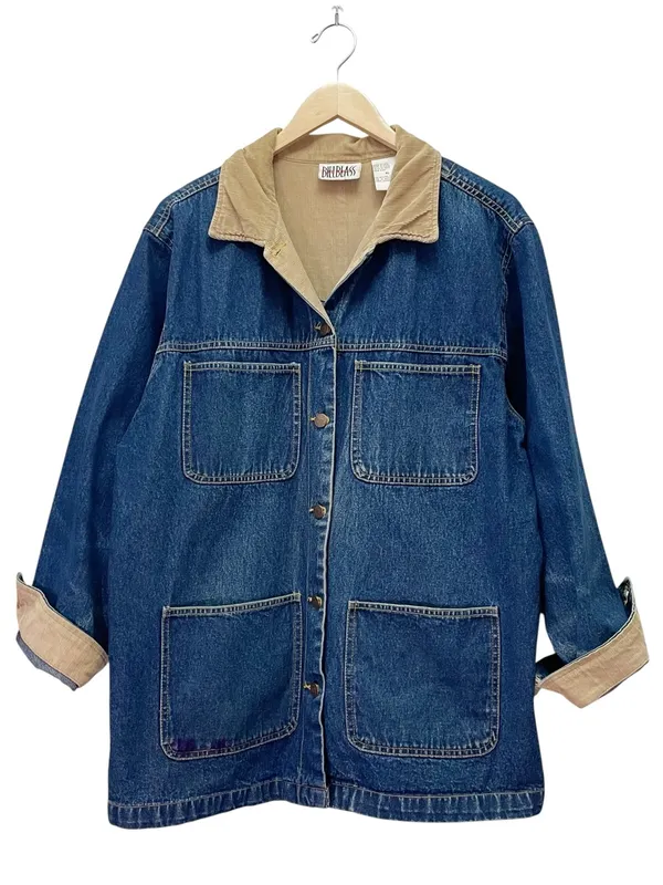 Vintage Bill Blass Jeans Denim Chore Jacket XL Corduroy Collar Barn Workwear - Image 6
