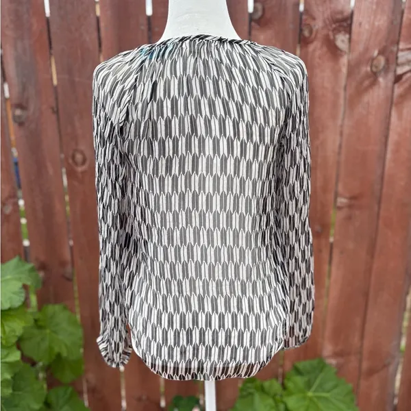 Isabel Marant Etoile Black and White Argyle Fray Hem 100% Silk Blouse Women’s S - Image 5