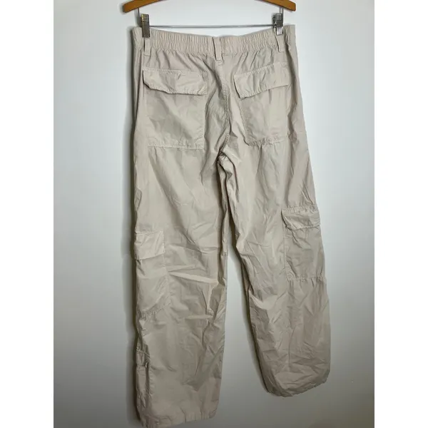 Zara Cargo Pants Womens Large Beige Excellent Wide Leg Utility Cotton Poplin - Image 4