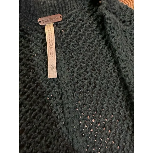 Free People long line open‎ knit snap closure oversized teal cardigan sz XS - Image 3