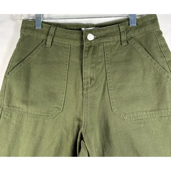 Forever 21 Green Khaki Cargo Casual Pants pockets wide leg‎ travel 26 NWOT - Image 3