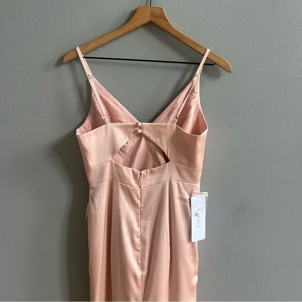 AZAZIE SHANIA NWT Rose Gold Sheath V-Neck Pleated Stretch Satin Dress Size C - Image 11