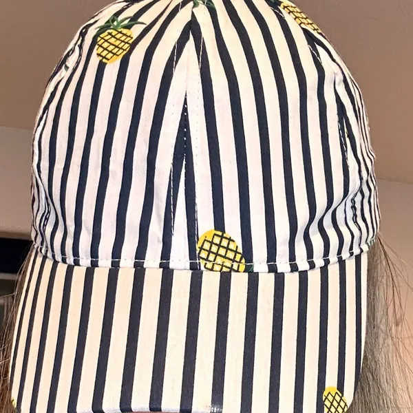 August Hat Co. Striped Pineapple Baseball Cap Navy White Yellow Summer Sun Hat - Image 3