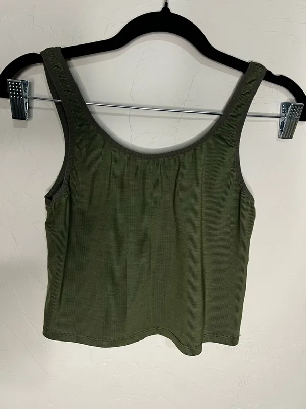 Marine Layer Studio Longline Olive‎ Green Ribbed Tank Crop Top - Image 2