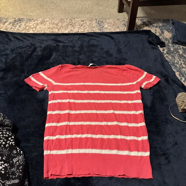 Ann Taylor LOFT Pink and White Striped Short Sleeve T-Shirt - Image 3