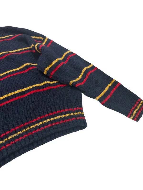 Lizwear Navy Red Gold Striped Argyle Mock Neck Sweater Colorblock Large Women's - Image 11