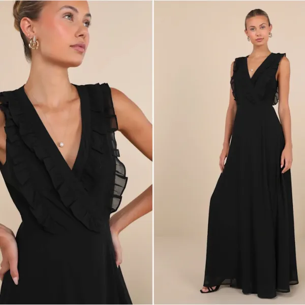 LULU's Wedding Bridesmaid Elegant Sophisticated CHic Romantic Ruffles Wrap Dress - Image 2