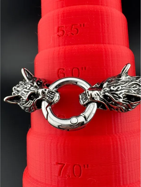 Viking Wolf Head Leather Bracelet 6 inches Black - Image 2