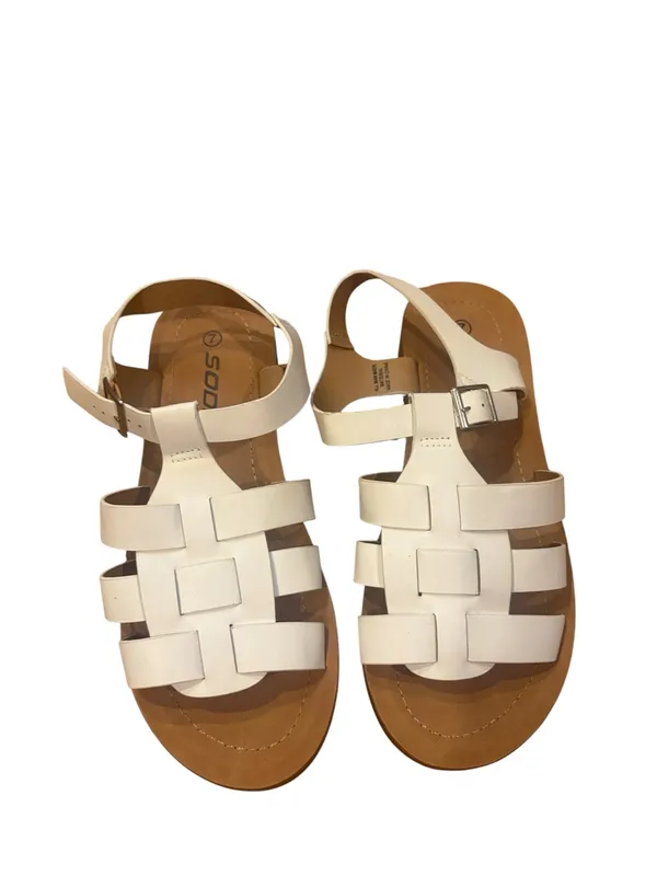 Soda Size 7 White Strappy Woven Fisherman Buckle Sandals - Image 2