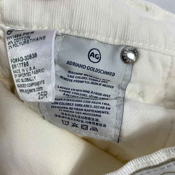 AG Adriano Goldschmied Prima‎ Jeans Womens 25R White Corduroy Cigarette - Image 13