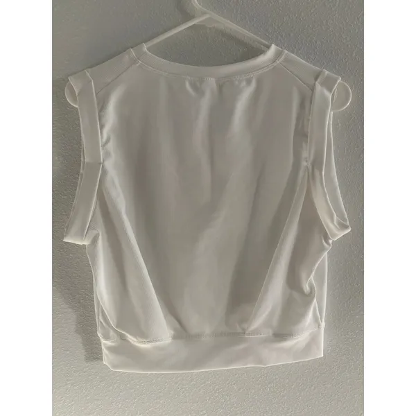 Halara Tank Womens Medium White Cropped Ribbed Yoga Crewneck Active Sporty Gym‎ - Image 4