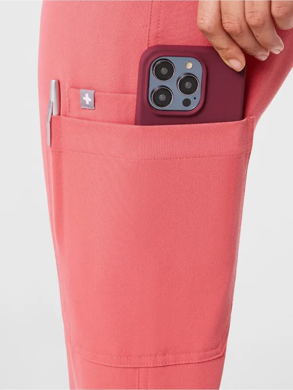 Figs Coral Drawstring Cargo Joggers with White Tie - Image 7