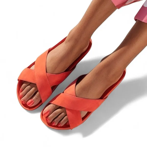 Birdies The Robin Women’s Slide Sandals 6.5 Coral Crisscross Suede Comfort - Image 8