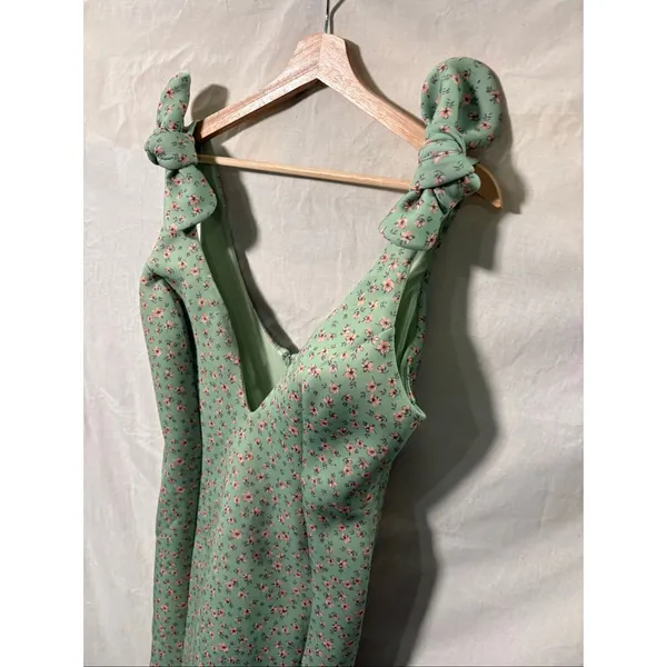 ASOS Mint Green Floral Midi Dress US 12 Tie Strap Scuba Cottagecore NWT - Image 4