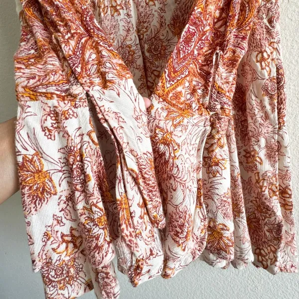 FREE PEOPLE Lady Luck Bell Sleeve Print Tunic or Mini Dress In Ivory Size XS - Image 6