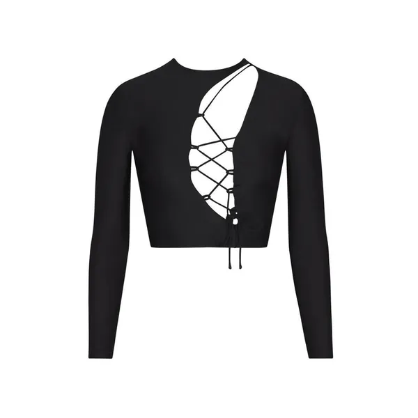 ✨SKIMS Cutout Lace Up Cropped Top in Onyx Size Medium - Image 2