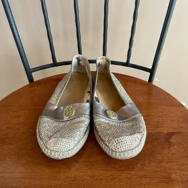 Tory Burch Seaside Glitter‎ Espadrille Flats in Gold Size 5.5 or 36 - Image 2