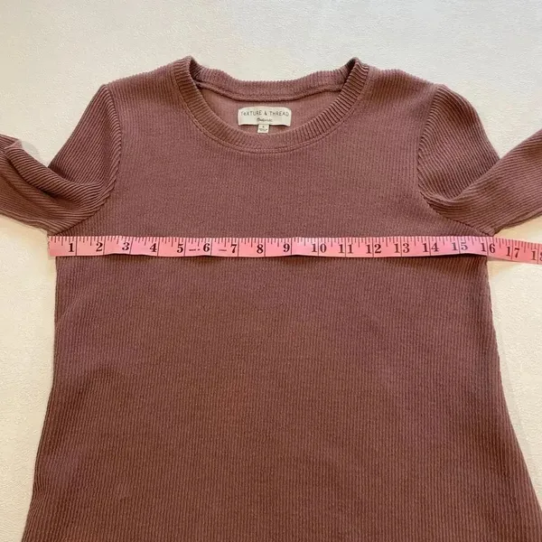 Texture & Thread Madewell Ribbed Long Sleeve Top Size Small Asymmetrical Hem Mau - Image 5