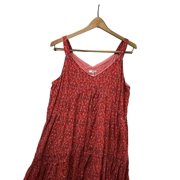 Joie Red Pink Abstract Print Cotton Tiered Maxi Dress Sleeveless V-Neck XL - Image 11