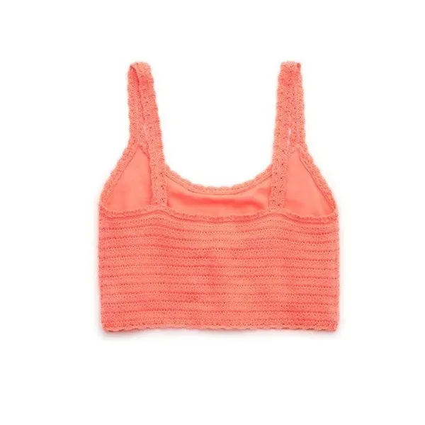Aerie Summer Nights Tank Crochet Crop Top Women Small Coral Boho Coastal Beach‎ - Image 4