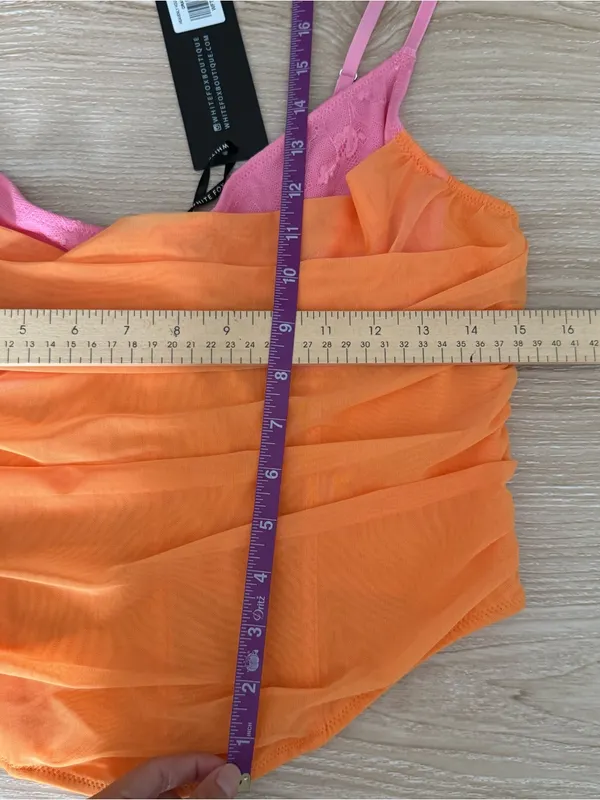 White Fox XL NEW Heavenly Hour Bustier Cami Orange Pink Rave Nightclub - Image 9