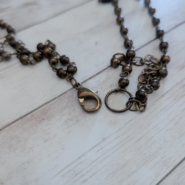 Vintage Necklace Gold Tone & Green Very Long Double Strand Statement - Image 4