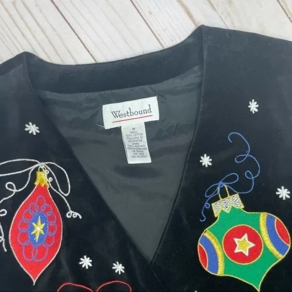 Vintage westbound beaded embroidered ugly Christmas sweater vest ornaments m - Image 3