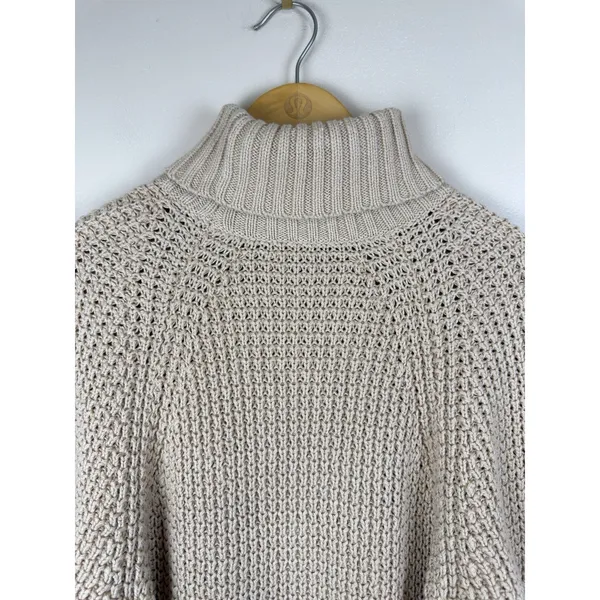J.Crew Women’s Size XS Cozy Knit Turtleneck Poncho Sweater 100% Cotton Camel - Image 8