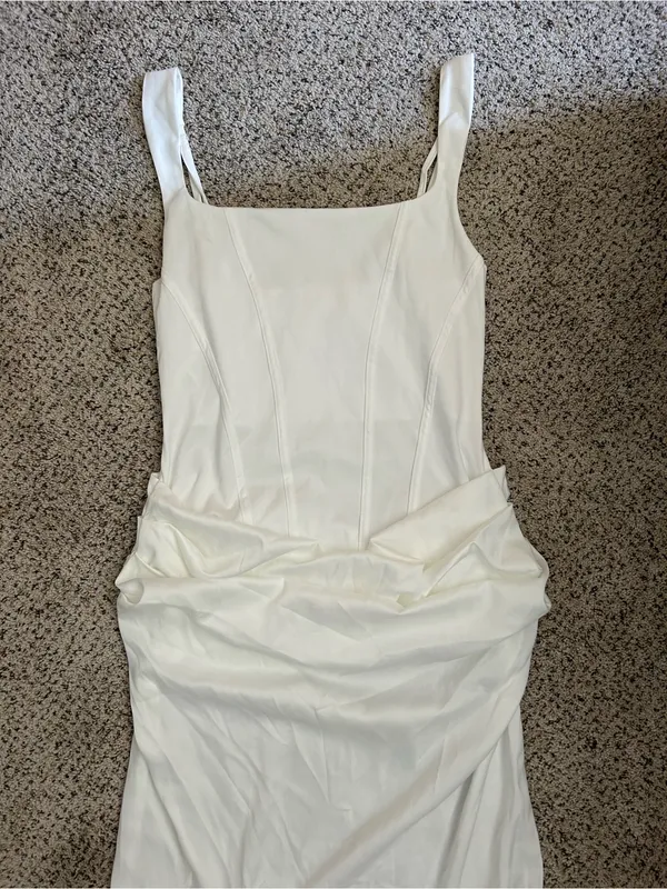 SHEIN White Sleeveless Maxi Column Dress with Draped Waist - Image 3