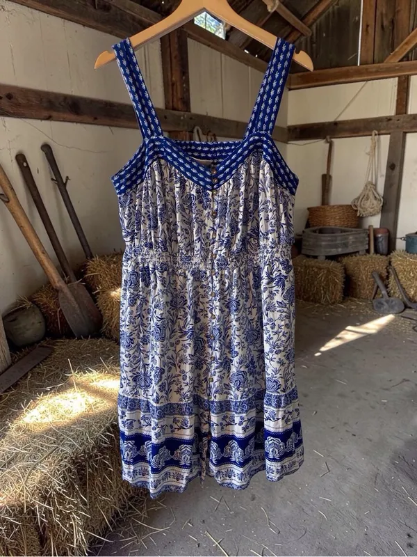 Knox Rose Blue White Toile Floral Sundress XL Like New Coastal - Image 6