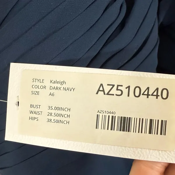 NWT Azazie Kaleigh Dark Navy Blue A-Line Pleated Chiffon Bridesmaid Maxi Dress 6 - Image 7