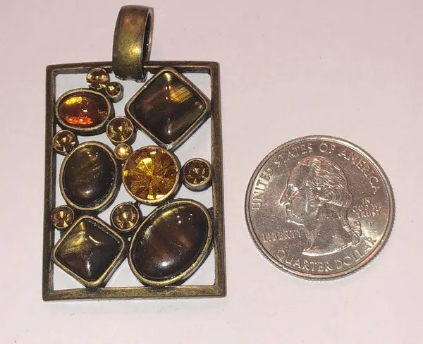Park Lane Bronze & Amber Gemstone Rectangular Boho Pendant - Image 2